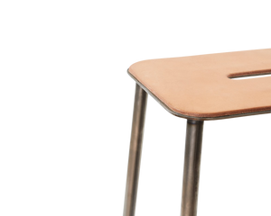 FRAMA Adam Stool | Raw Steel / Natural Leather | H76